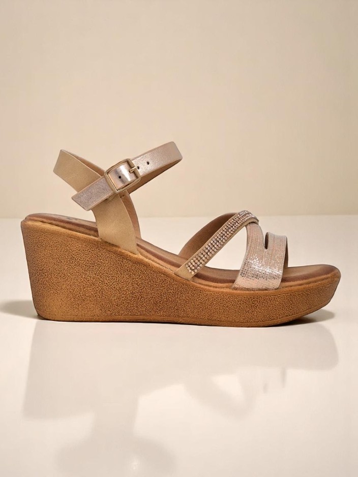 Royalfashion Women's wedge sandals with rhinestones and glitter Eclat