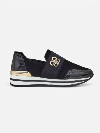 Elektra Nero women's slip-ons with a golden accent, eco-leather, 3.5cm