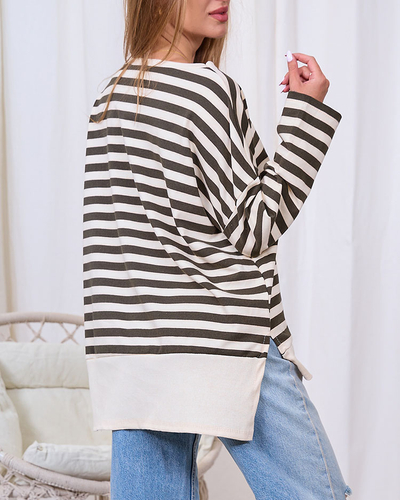 Royalfashion Long women's blouse with green stripes
