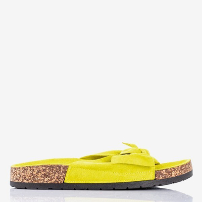 Green women's slippers with a Sun and Fun bow - Footwear