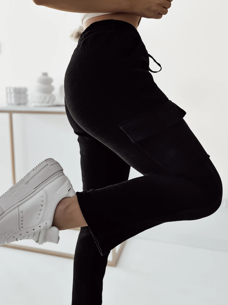 Royalfashion Черные женские ребристые боевые брюки