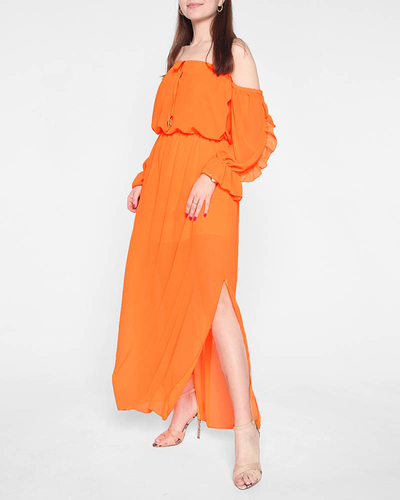 Women's neon orange maxi Spanish dress - Clothing