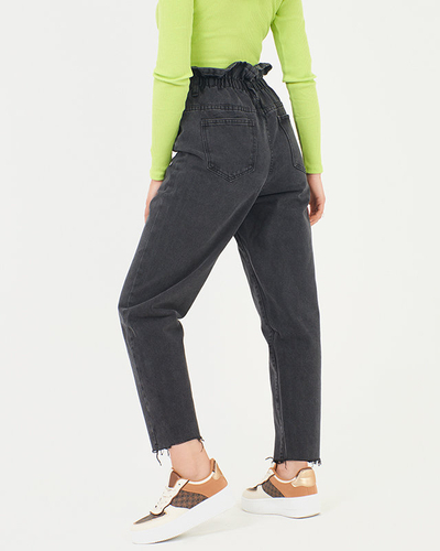 Women's black high waisted paperbag mom jeans - Clothing