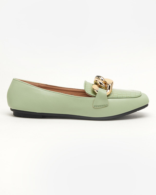 OUTLET Green women's eco-leather loafers with a chain Flamii - Shoes