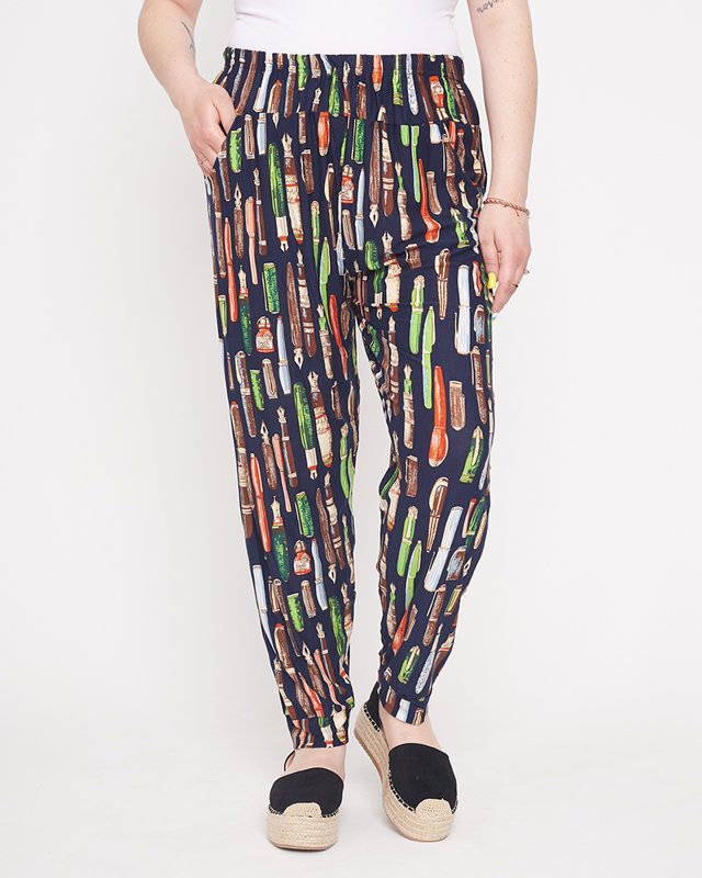 Patterned navy blue women's pants - Clothing