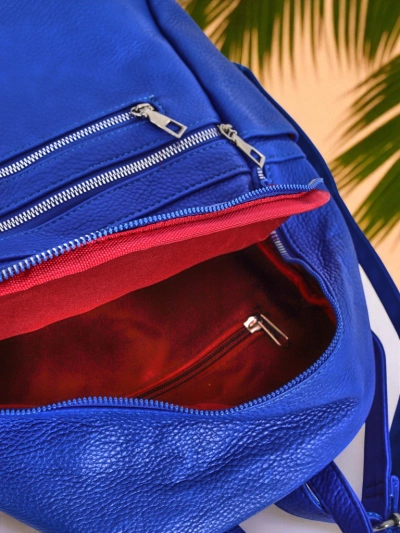 Callisto Royal Blue Women's Backpack - Large, Fashionable Eco-Leather with Zipper