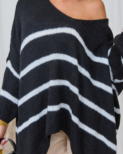 Royalfashion Black long striped women's sweater
