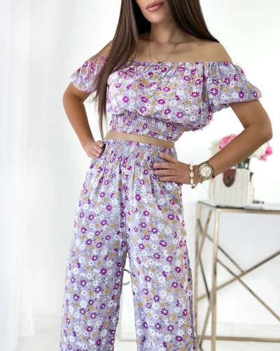 Royalfashion Фиолетовый женский цветочный комплект из двух частей