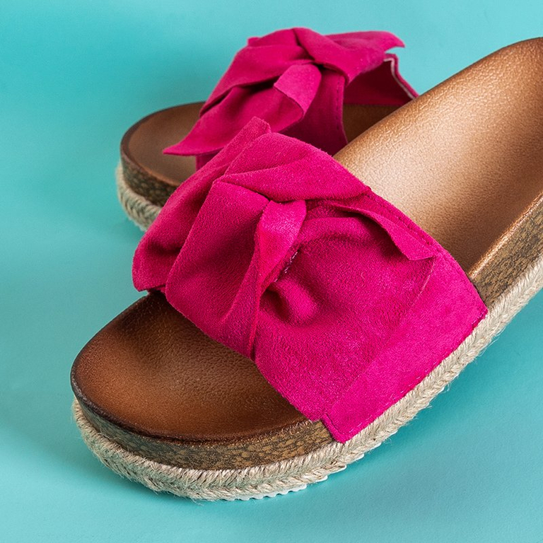 Women's fuchsia slippers with a Jenis bow - Footwear