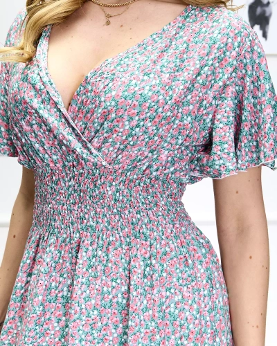 Women's green long dress with floral print - Clothing