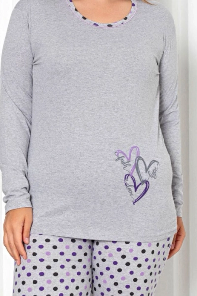 Royalfashion Sieviešu 2 gabalu kokvilnas pidžamu komplekts ar punktiņiem PLUS SIZE