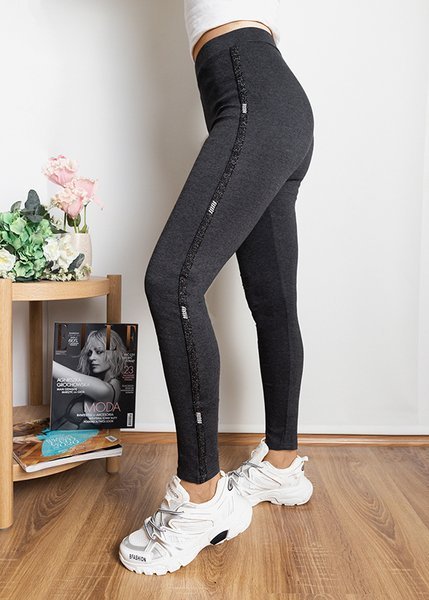 Dark gray women's leggings with stripes - Clothing