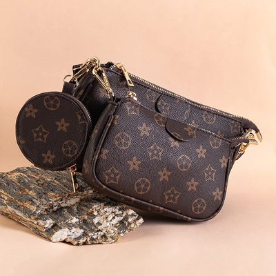 Patterned three-piece women's handbag in brown - Accessories