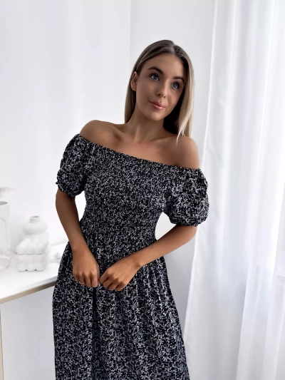 Черное женское цветочное платье-миди - Одежда