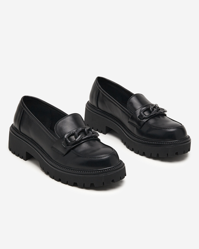OUTLET Black eco-leather women's shoes with a chain Konera - Footwear