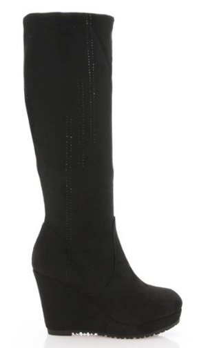 Czarne kozaki na koturnie - Obuwie