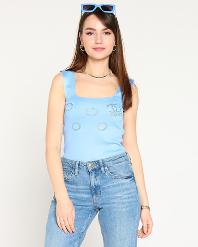 Ladies 'light blue top with golden cubic zirconia - Clothing