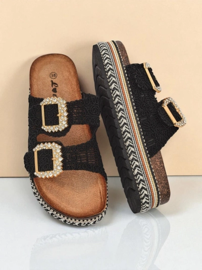 Royalfashion Женские сандалии с пряжками из страз GlamCork