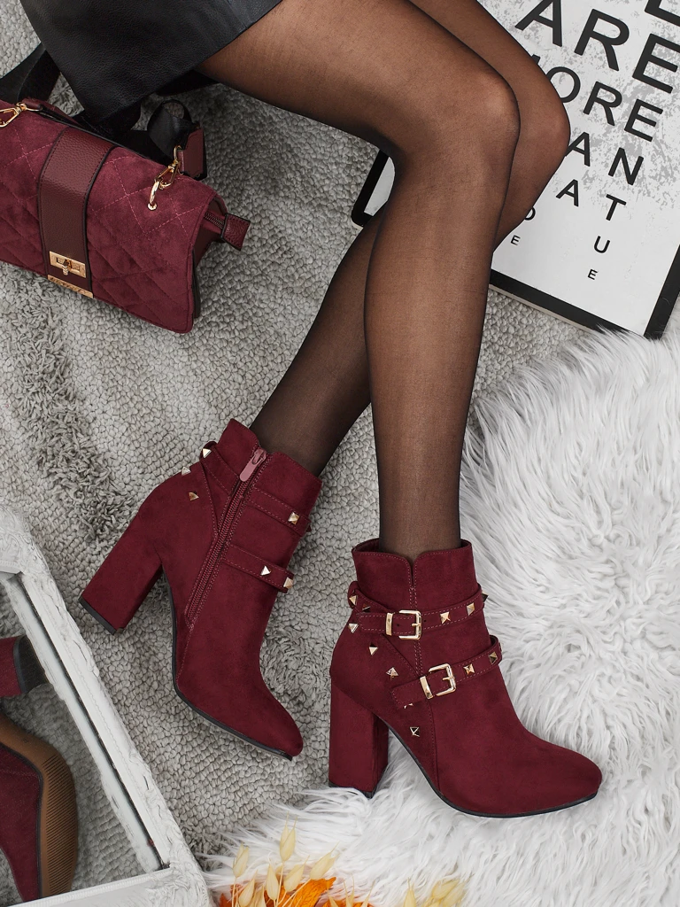 Botki Verentia zamszowe w bordowym kolorze