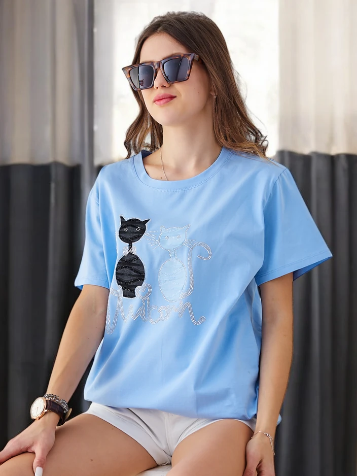 Royalfashion Women's Cotton T-Shirt with Kittens