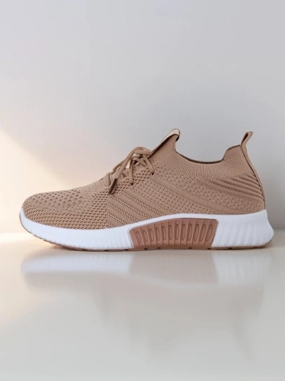 Aristea women's sneakers light brown flat heel fabric 3 cm