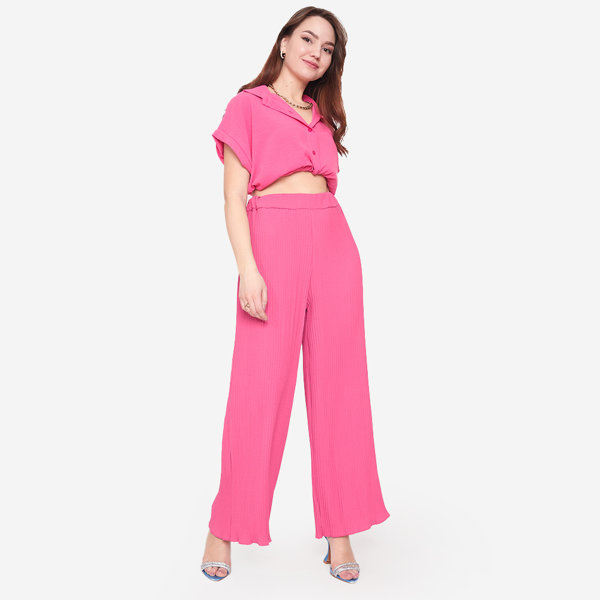 Fuchsia women's wide ribbed palazzo pants - Clothing