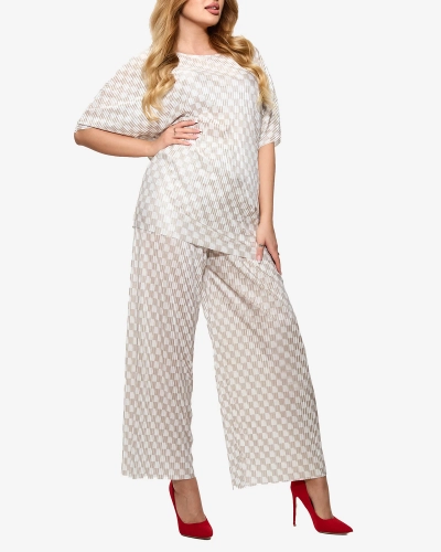 Бежевый женский комплект с плиссированным узором - Одежда