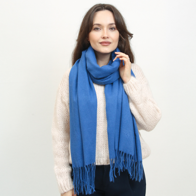 Cobalt large warm scarf with tassels - Accessories