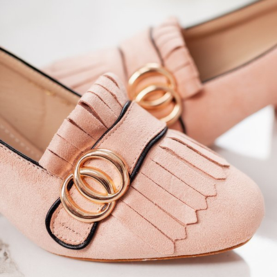 Pink pumps with decorations on low heels Ever - Shoes 1