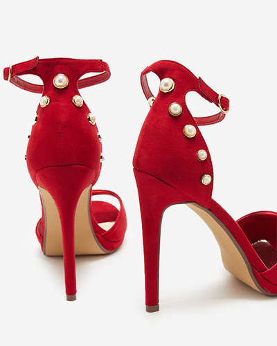 Women's red sandals on a high heel eco suede Sariel - Footwear