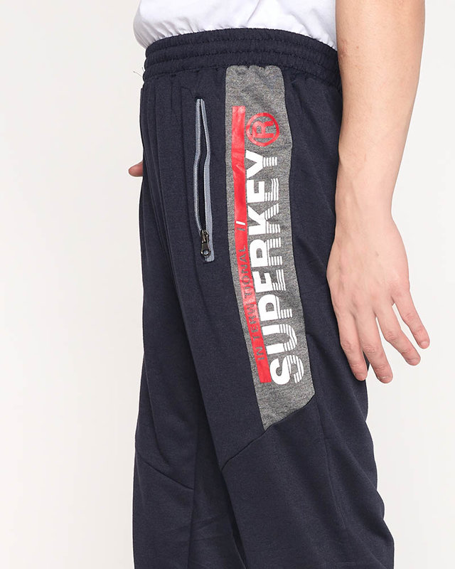 Navy blue men's sweatpants with inscriptions - Clothing