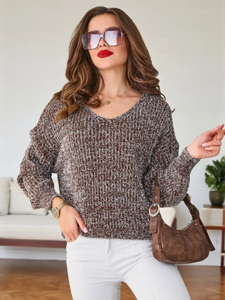 Royalfashion Sieviešu džemperis ar spīdīgu diegu