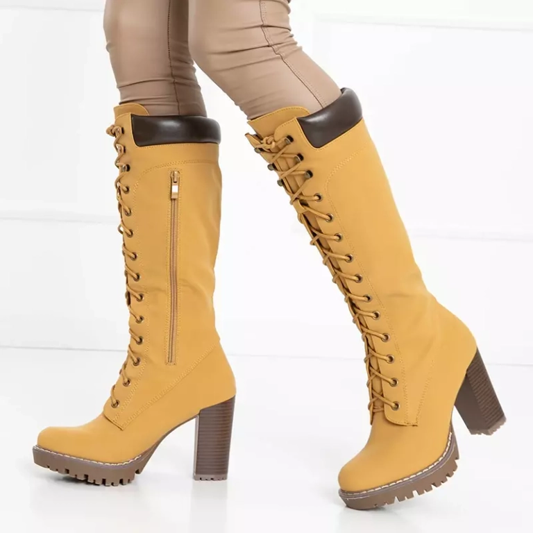 OUTLET Mustard tied women's boots on the post Mastio - Footwear