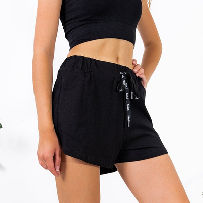 Black women's short shorts with an inscription - Clothing