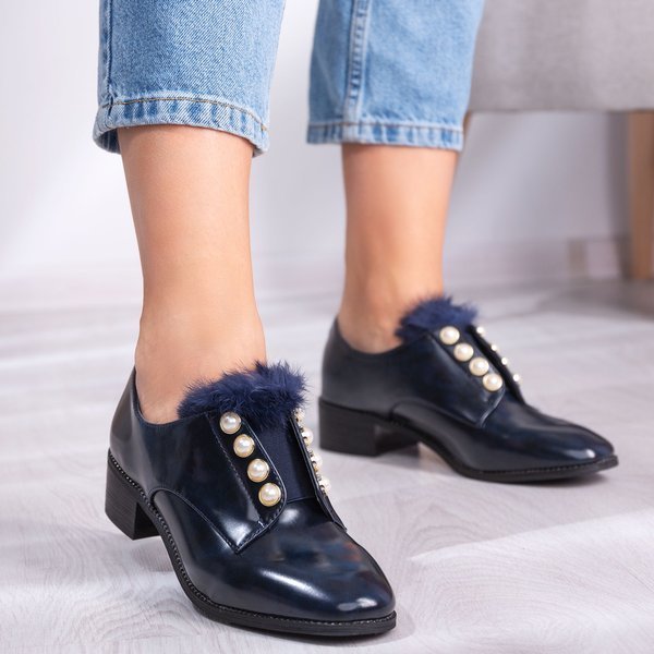 OUTLET Navy blue shoes with pearls Nessi - Footwear