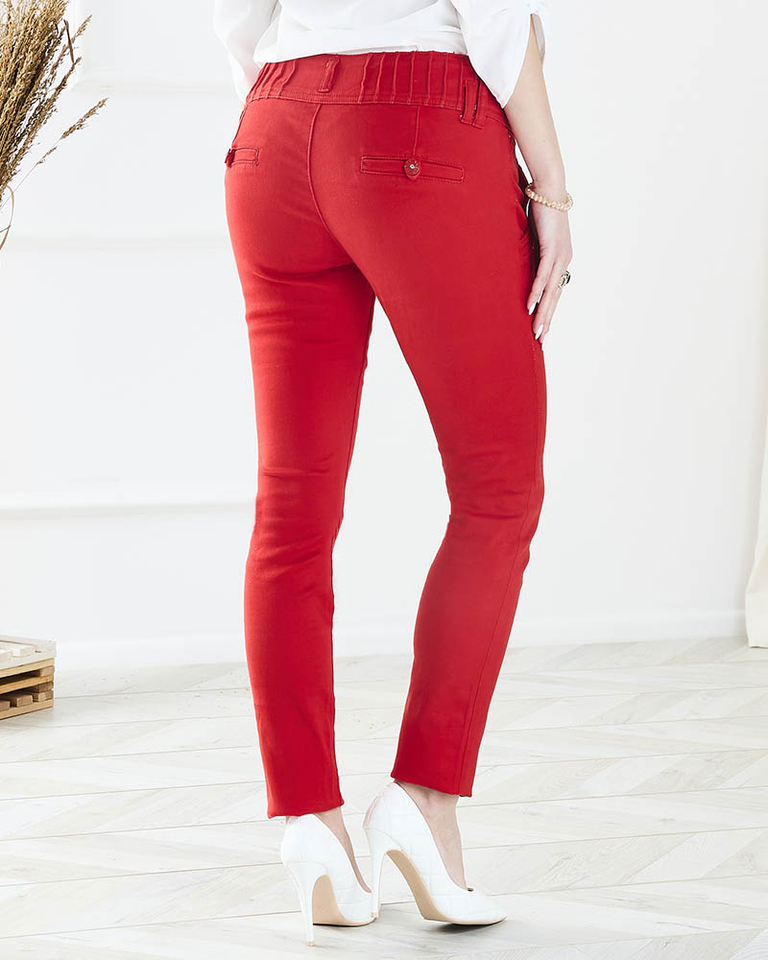 Women's low-waisted fabric trousers in red - Clothing