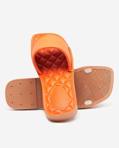 Orange eco-leather women's slippers with a quilted Parekis insert - Footwear