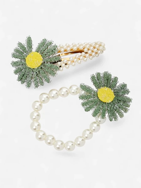 Royalfashion Set of hair clips and elastics with Flora Perla flower