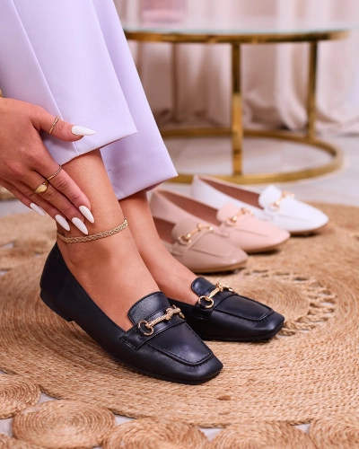 Royalfashion Black women's moccasins with gold embellishment Olerika