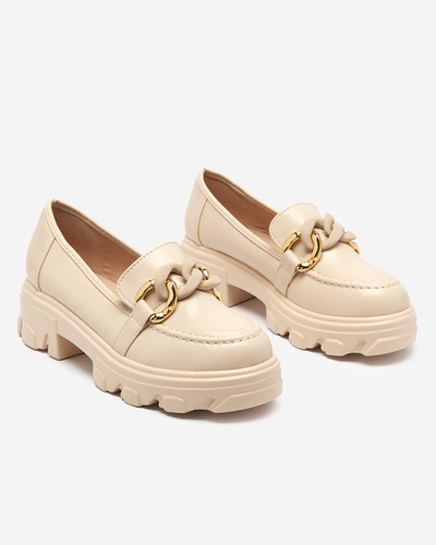 Beige women's shoes with a thick sole with Simero decoration - Footwear