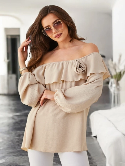 Royalfashion Sieviešu blūze a la Spāņu ar frillēm un ziedu