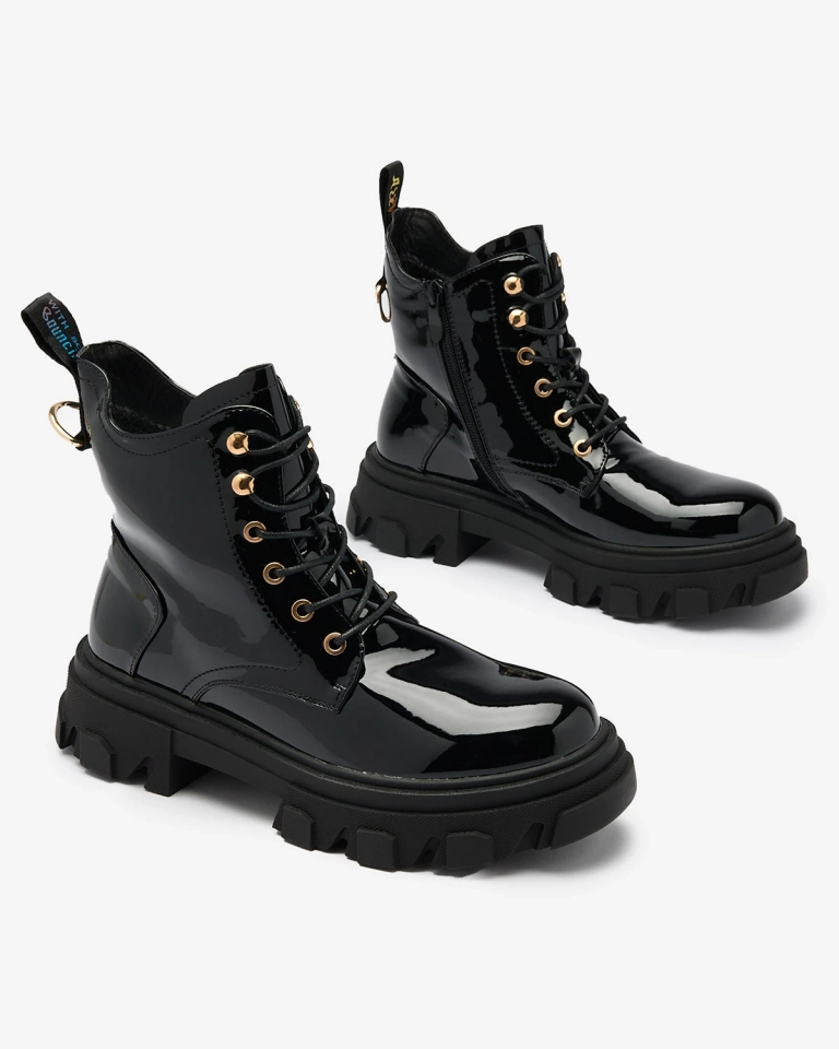 Royalfashion Melni lakoti sieviešu siltināti bagger zābaki Setogia