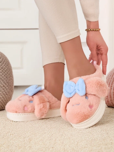 Royalfashion Women's fur slippers with a bow Savos