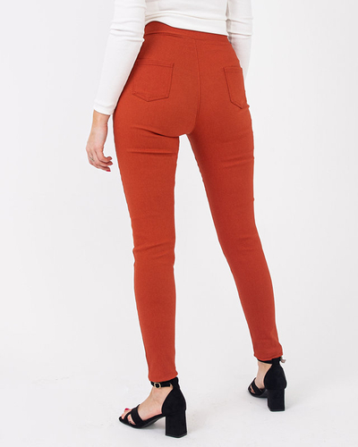 Brown women's fabric treggings with decorative buttons - Clothing