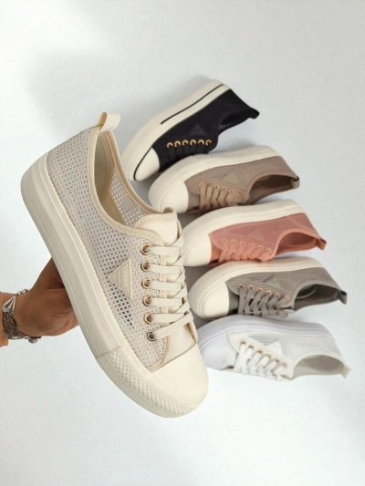 Damskie beżowe tenisówki Callista Mesh – płaski obcas, kolekcja Lato Jesień