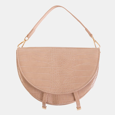 Beige women's crescent handbag with crocodile skin motif - Accessories