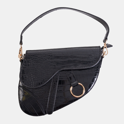 Black women's saddle bag a'la crocodile skin - Accessories