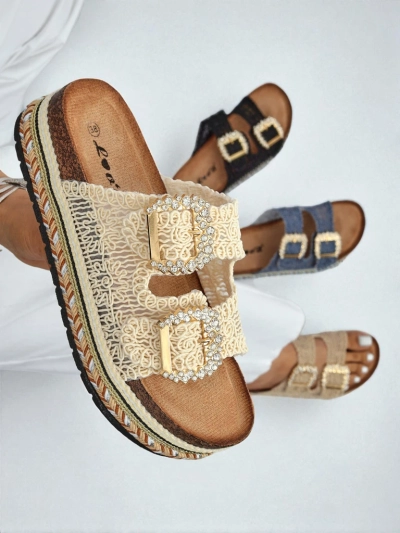 Royalfashion Sieviešu mule stila apavi ar rhinestones sprādzēm GlamCork