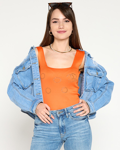 Оранжевый топ с золотистыми цирконами