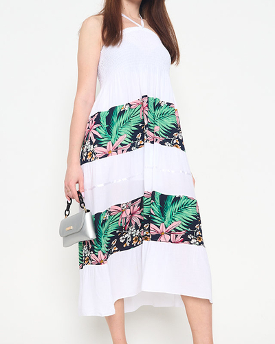 Women's white floral midi dress - Clothing